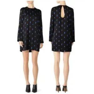 EQUIPMENT Anjelisa lightning bolt print shift dress size small black satin NEW